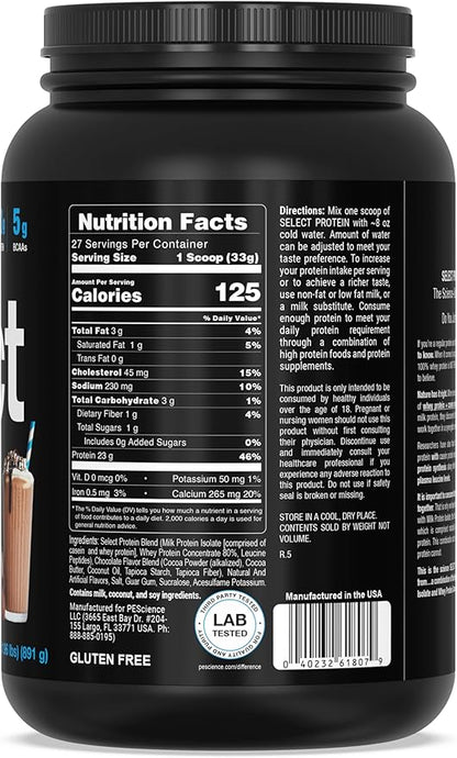 PEScience Select Protein Powder, Whey and Casein Blend, Clean Protein Powder for Women and Men, Low Calorie, Low Carb, Keto Friendly, Gluten Free - Chocolate Truffle - 27 Servings