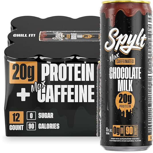 High Protein Max Chocolate Milk with 140mg Caffeine & 20g Protein - 90 Calories, Ready to Drink