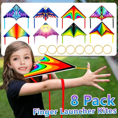 8 Pack Mini Kites for Boys Girls 3-5 6 7 8 Gift & Party Favors, Finger Launcher Kites Easy to Fly Ejection Kite for Kids Teens Ages 4-18 Beach Park Backyard Outdoor Sports Flying Toys