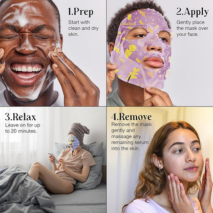 LivaClean 12 CT Face Masks Skincare - Collagen Sheet Mask - Hydrating Face Masks Bulk with Glycerin, Hyaluronic Acid, Aloe Vera - Soothing, Refreshing, Moisturizing Formula for All Skin Types