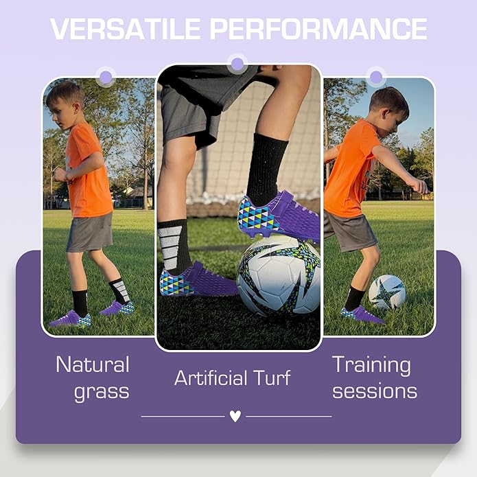 Soccer Cleats for Kids & Youth | Lightweight Football Shoes for Firm Ground | Durable Girls & Boys Soccer Cleats with Non-Slip Sole | Comfortable Soccer Boots | Unisex Size 11-6