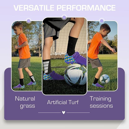 Soccer Cleats for Kids & Youth | Lightweight Football Shoes for Firm Ground | Durable Girls & Boys Soccer Cleats with Non-Slip Sole | Comfortable Soccer Boots | Unisex Size 11-6