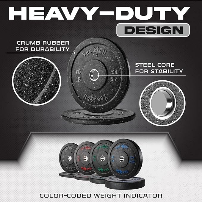 Yes4All 2" Bumper Plate, 10-190 LB Olympic Rubber Weight Plate with Steel Hub for WeightLifting, Strength Training, Home Gym, Less Impact, Absorb Bounce & Shock, Multiple Options