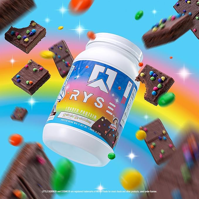 RYSE Loaded Protein Powder - Little Debbie Cosmic Brownie - 25g Whey Protein Isolate & Concentrate with Prebiotic Fiber & MCTs - Low Carb, Low Sugar, Digestive-Friendly - 27 Servings / 2 lb Tub