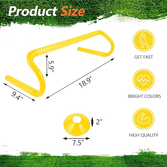 10 Pcs 6" Speed Agility Training Hurdles with 6 Marker Cone Durable Detachable Training Equipments Plyometric All Speed Hurdle for Athletes Soccer Basketball Football Practice
