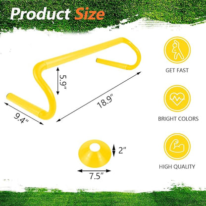 10 Pcs 6" Speed Agility Training Hurdles with 6 Marker Cone Durable Detachable Training Equipments Plyometric All Speed Hurdle for Athletes Soccer Basketball Football Practice