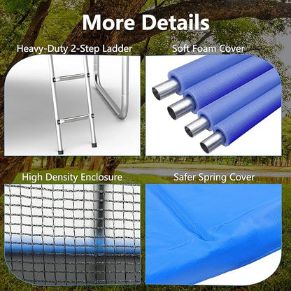 AOTOB 8FT 10FT 12FT 14 FT 15FT Trampoline with Safety Enclosure Net，Outdoor Trampoline with Basketball Hoop, Heavy Duty Jumping Mat and Spring Cover Padding for Kids and Adults, Storage Bag and Ladder