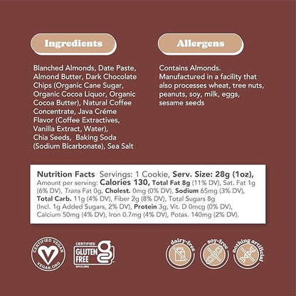 Love + Chew, Mocha Chip Minis - 18 Count - Tasty Gluten Free Cookies - Vegan - Healthy, Paleo, Non GMO Snacks - Individually Wrapped, Soft Baked Cookies - Made from High Protein Almonds - 1 Ounce Each