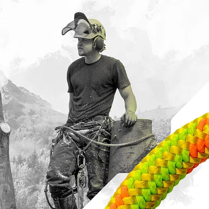 Pelican Rope Arborist Rope 11.8mm x 200Ft, USA Made High-Strength 24-Strands Static Climbing Rope - 5,400 lb Strength for Tree Climbing, Pulling, Outdoors & Swing - Red, Tight Spliced Eye