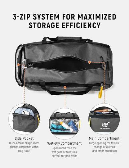 SKYSPER 30L Gym Duffel - Sports Bag Small with Wet Pocket for Sport, Travel, Fitness & Workout Men Women(Gray)
