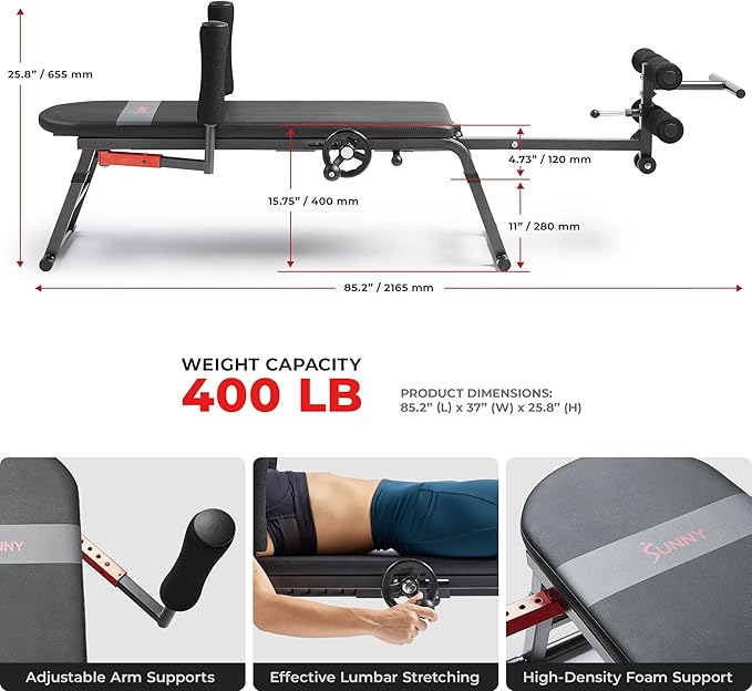 Sunny Health & Fitness Full Body Traction & Stretch Decompression Bench/Table Machine for Lumbar Stretching, Lower Back Pain Relief, Improved Posture Correction, Rehab, Spinal Compression, Flexibility