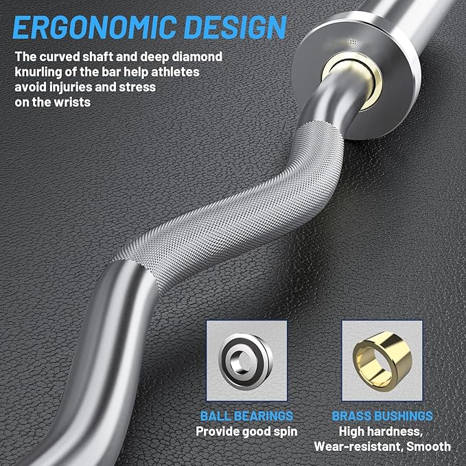 47" Olympic EZ Curl Bar 500-lbs Capacity Steel Barbell Suitable for 2" Weight Plates, 2-Inch Curl Bar for Weight Lifting,Hip Thrusts,Squat,Biceps-Home Gym Weight Bar