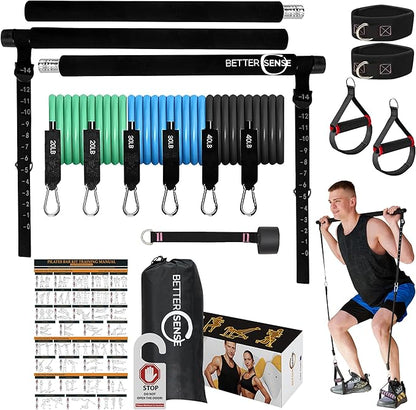 Upgraded Pilates Bar Kit ??39??Adjustable Exercise Equipment for Men, Women with 6X 20, 30, 40 lbs Resistance Bands with Adjustment Buckle ??Pilates Equipment for Home Workouts for All Fitness Levels