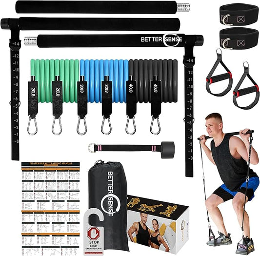 Upgraded Pilates Bar Kit ??39??Adjustable Exercise Equipment for Men, Women with 6X 20, 30, 40 lbs Resistance Bands with Adjustment Buckle ??Pilates Equipment for Home Workouts for All Fitness Levels