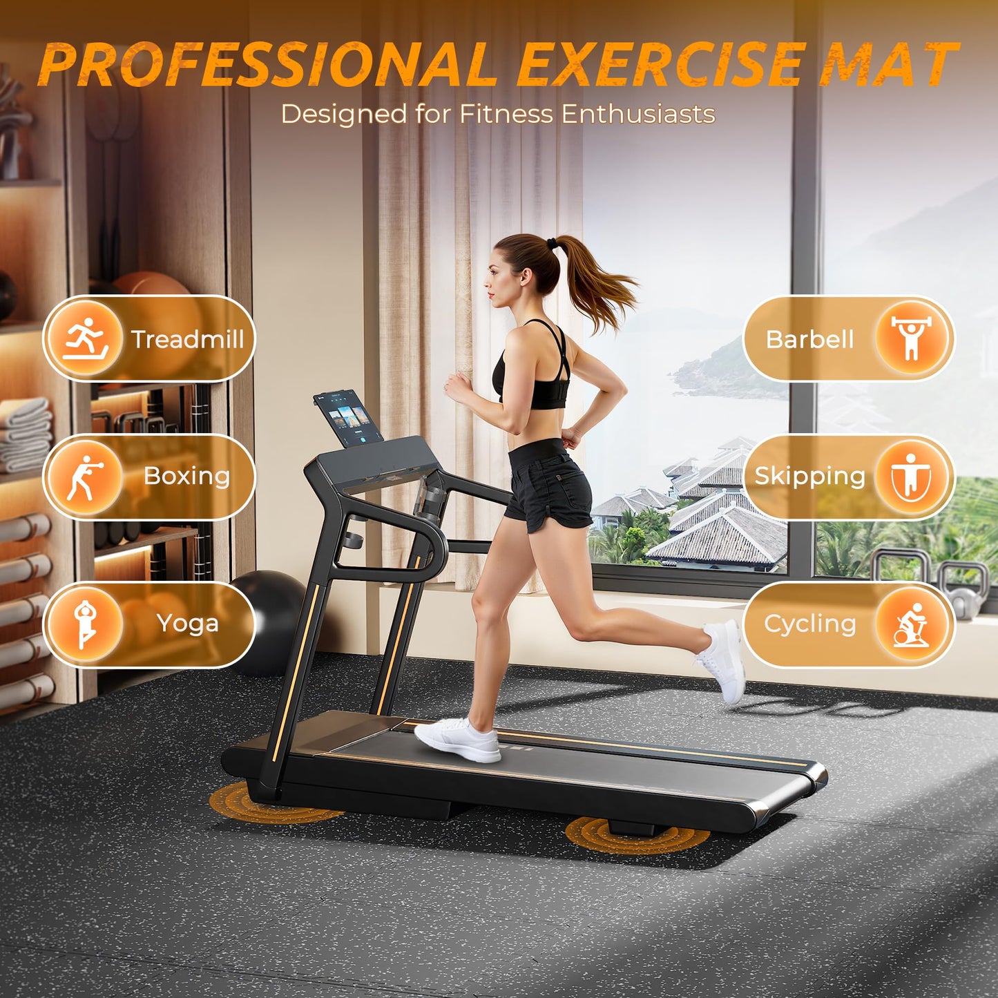 PRAISUN 0.6" Thicker Rubber Top 48 Sq Ft Gym Flooring for Home Gym