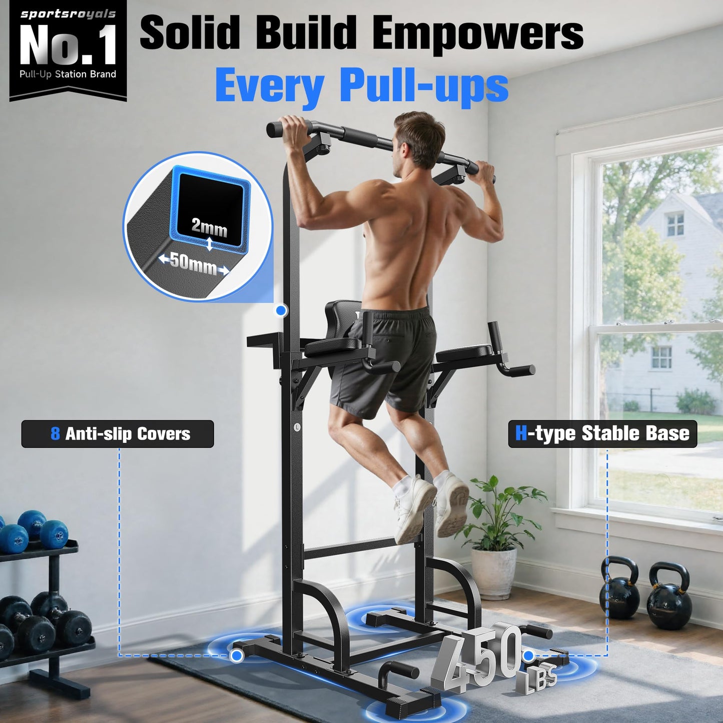 SPORTSROYALS Pull Up Power Tower Dip Station for Home Gym Workouts