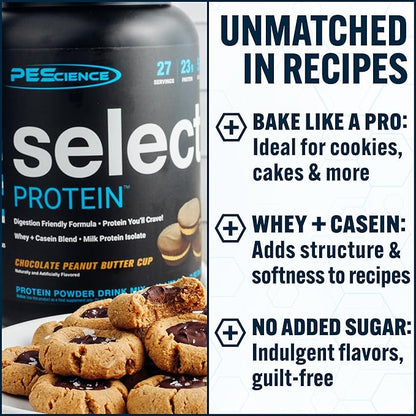 PEScience Select Protein Powder, Whey and Casein Blend, Clean Protein Powder for Women and Men, Low Calorie, Low Carb, Keto Friendly, Gluten Free - Peanut Butter Cookie - 5 Servings