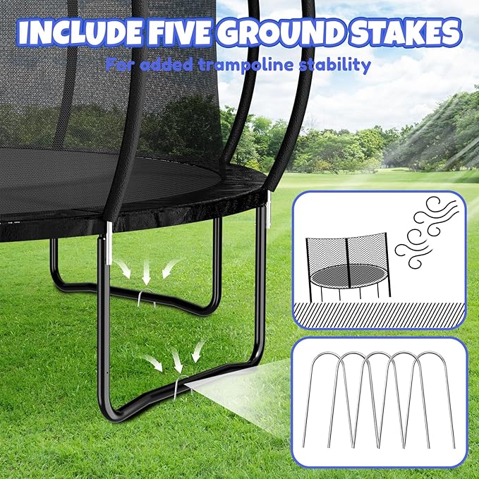 Trampoline 8FT 10FT 12FT 14FT 16FT, Outdoor Trampolines for Kids and Adults, Recreational Trampoline with Enclosure Net & Ladder, Round Trampoline ASTM Approved, 400/450LBS Weight Capacity
