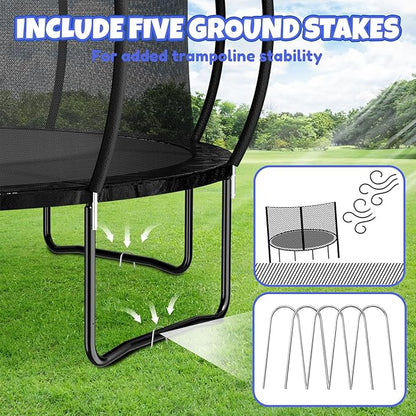 Trampoline 8FT 10FT 12FT 14FT 16FT, Outdoor Trampolines for Kids and Adults, Recreational Trampoline with Enclosure Net & Ladder, Round Trampoline ASTM Approved, 400/450LBS Weight Capacity