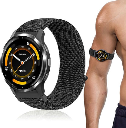 22mm Sport Ankle/Arm Band Compatible with Amazfit Helio, Quick Release Breathable Nylon Bicep Strap Replacement for Garmin Venu 3/Venu 2/Vivoactive 4 & Forerunner 570-47mm/265/255/255 Music