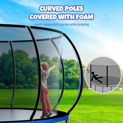 Trampoline 8FT 10FT 12FT 14FT 16FT, Outdoor Trampolines for Kids and Adults, Recreational Trampoline with Enclosure Net & Ladder, Round Trampoline ASTM Approved, 400/450LBS Weight Capacity