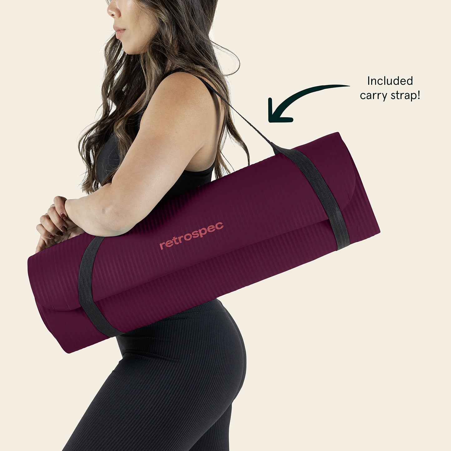 Retrospec Solana Yoga Mat 1/2" Thick w/Nylon Strap for Men & Women - Non Slip Excercise Mat for