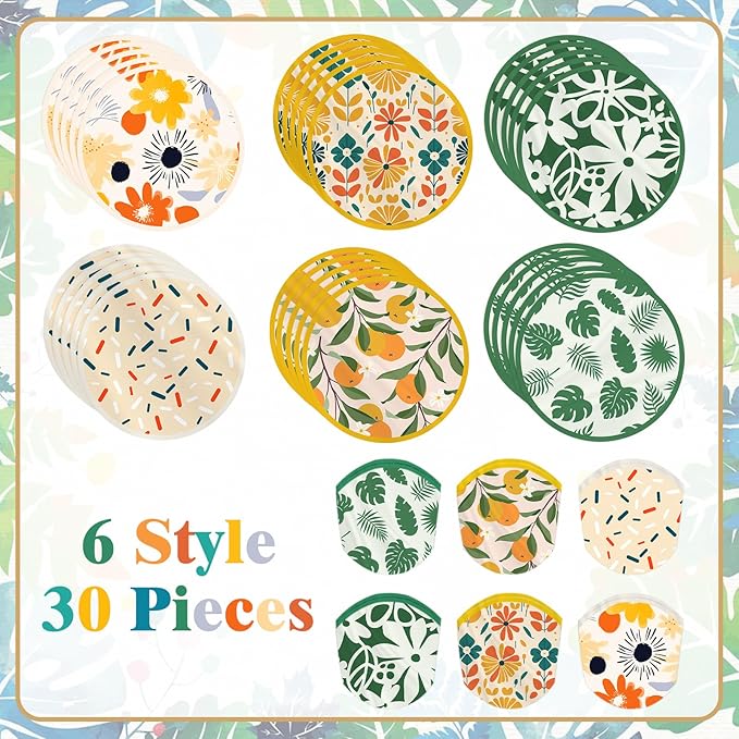 Mototo Foldable Flying Disc Fans, 30PCS Foldable Disc Fan 8 Inch Pop up Round Collapsible Hand Fan Bulk with Pouch for Women Purse Travel Beach Game Wedding Party Favor Decoration, 6 Abstract Style