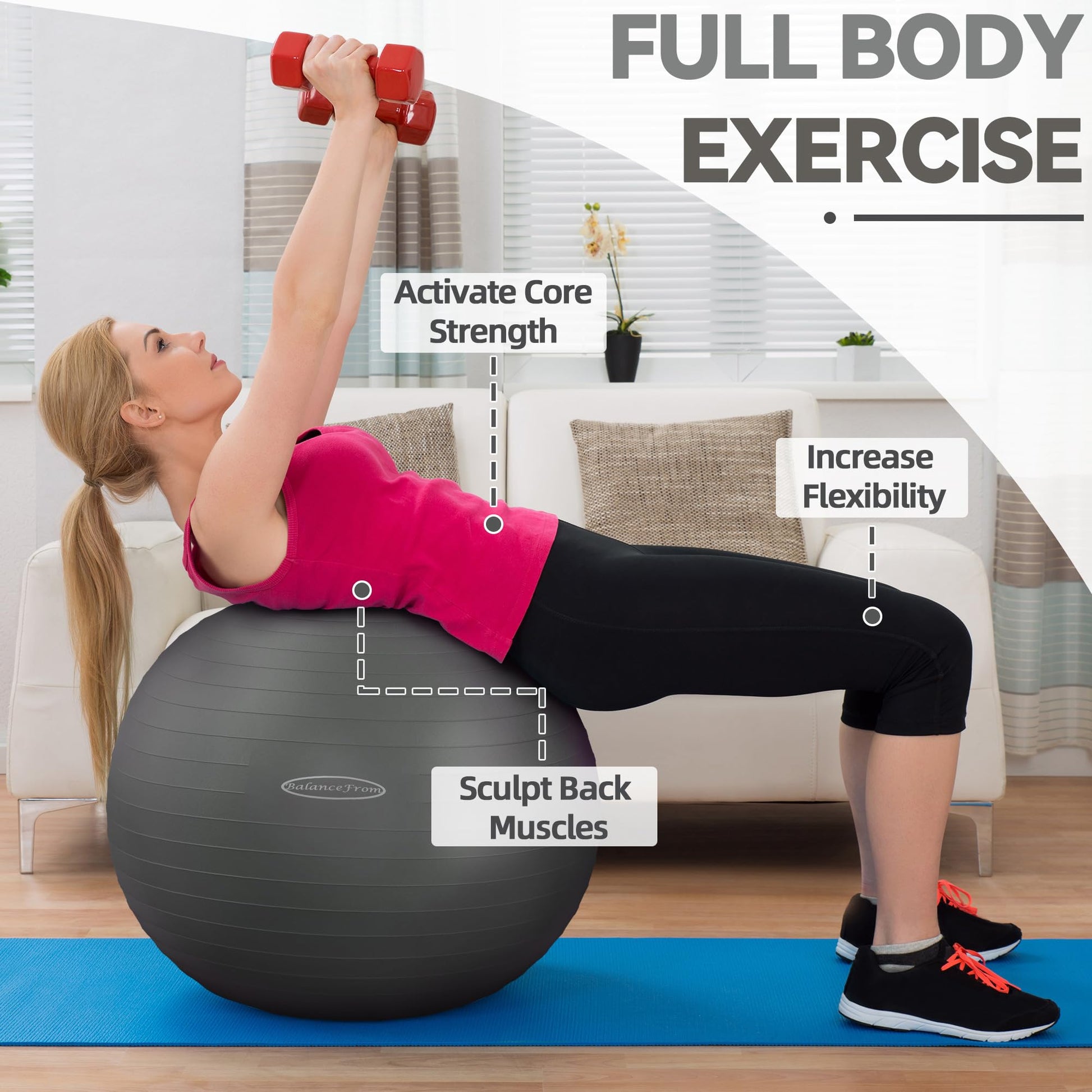 Fitvids Anti-Burst and Slip Resistant Exercise Ball Yoga Ball Fitness Ball Birthing Ball with Quick