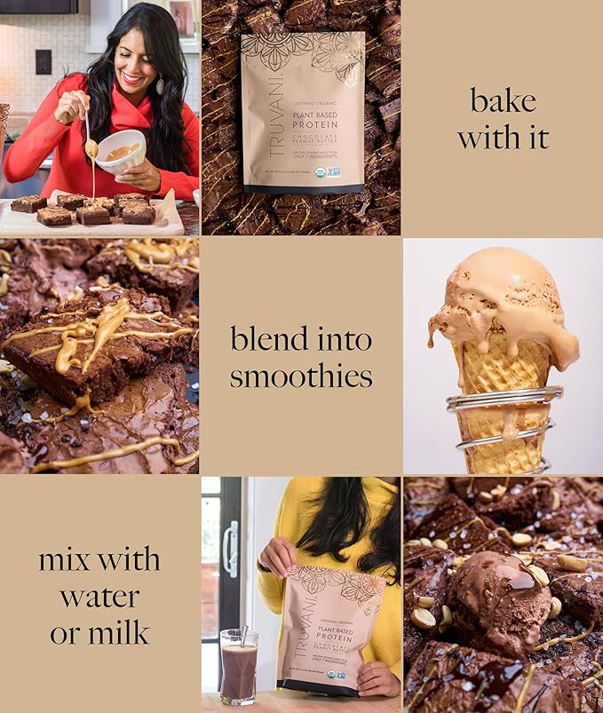 Truvani Vegan Pea Protein Powder | Chocolate Peanut Butter | 20g Organic Plant Based Protein | 10 Servings | Keto | Gluten & Dairy Free | Low Carb | No Added Sugar