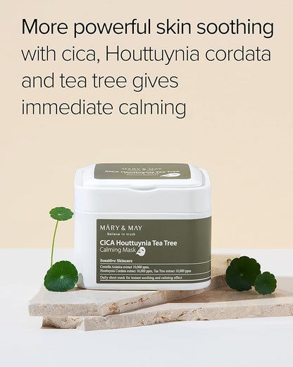 Mary&May CICA Houttuynia Tea Tree Calming Mask - Daily Pull Out Sheet Mask for Instant Soothing & Moisturizing - Korean Skincare, Hypoallergenic and Cruelty-Free, 30 Sheets