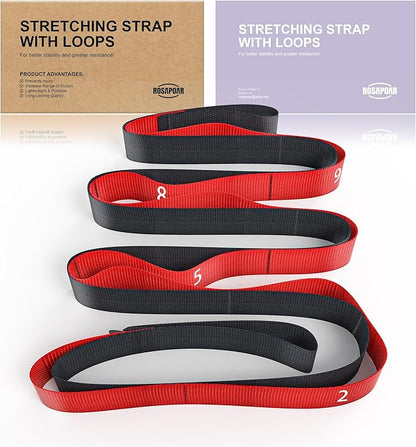 Stretching Strap with Loops - Non Elastic Yoga Straps for Physical Therapy, Durable Stretch Bands for Exercise, Flexibility Training, Hamstring & Leg Stretcher, Yoga/Pilates/Gymnastics