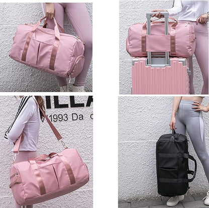 ZUEVI Sports Gym Bag for Men or Women Waterproof Weekender Travel Duffel Bag with Shoes Compartment Dry and Wet Separation for Training Swim Yoga (Beige)