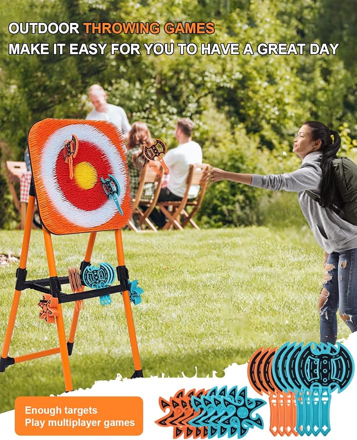 ZoLLa Axe Throwing Game for Backyard - 8 Throwing Axe & 8 Throwing Stars,24" Target,Foldable Stand,Yard & Outdoor Games for Adults and Family