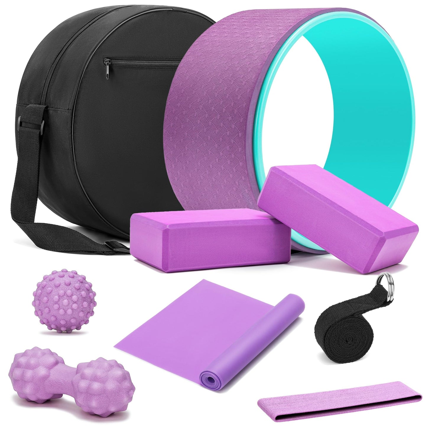 HNCTINNO All in One Yoga Wheel Set, Soft Foam Roller Wheel for Back Pain & Stretching, Yoga Blocks