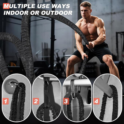 Battle Rope 1/1.26/1.5/2 Inch Diameter,Pink 30FT/40FT/50FT Exercise Workout Ropes for Home Gym Heavy Weighted Training Rope for Working Out