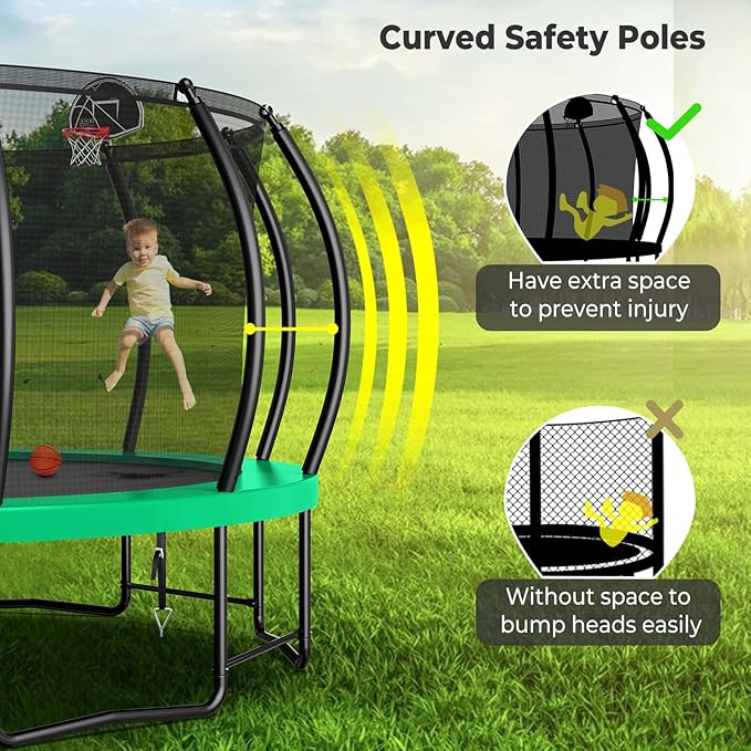 12 14 15 16FT Trampoline Outdoor with Basketball Hoop, Trampoline with Lights for Kids and Adults, Recreational Trampolin with Sprinkler, Stakes