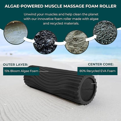 Oceanfoam Tidal Roller - Charcoal - Muscle Massage Foam Roller for Back Pain & Stretching - Firm and Ergonomic Wide Wave Textured - Yoga, Athletics, & Wellness - Full Size, 20" x 5"