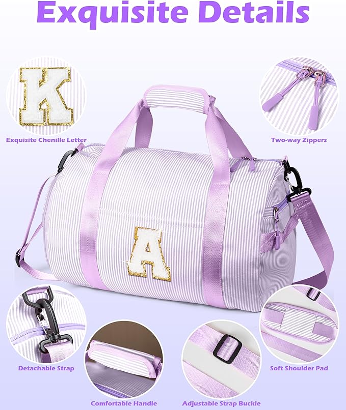 10 Year Old Girl Birthday Gifts, Girl Gym Bag, Kids Initial Overnight Duffel Bags with Shoe Compartment, Personalized Dance Bag with Makeup Pouch, Preppy Things for Kid (Letter E)