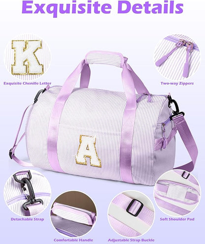 Gifts for 4 5 6 7 8 9 10 Year Old Girls, Girl Gym Bag, Kids Initial Overnight Duffel Bags with Shoe Compartment, Personalized Dance Bag with Makeup Pouch, Daughter Gift from Mom (Letter A)