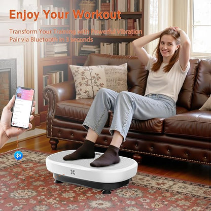Vibration Plate Exercise Machine, Vibration Plate Platform with Bluetooth & Resistance Bands, Curved Design Full Body Workout Vibration Plate for Weight Loss, Muscle Recovery, Home