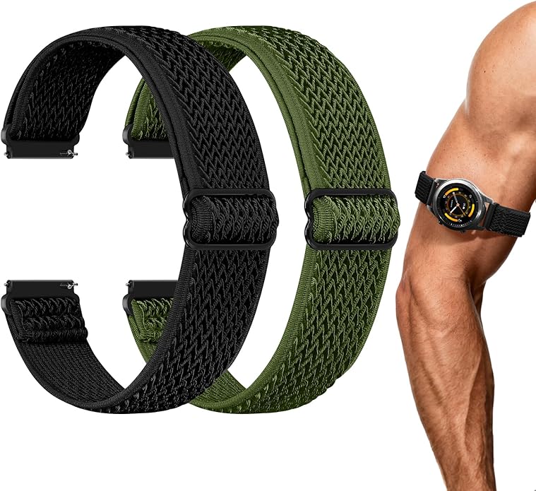 2 Pack Elastic Ankle/Arm Watch Bands Compatible with Garmin Venu 3/Venu 2/Vivoactive 4, Garmin Forerunner 570 47mm/265/255/255 Music, 22mm Sport Nylon Replacement Strap for Amazfit GTR 4/3/2