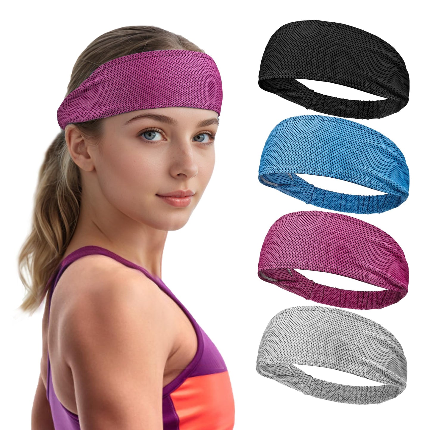 Sukeen Cooling Headbands for Women 4 Pack, Instant Cooling, Moisture Wicking Non-Slip Sweatbands