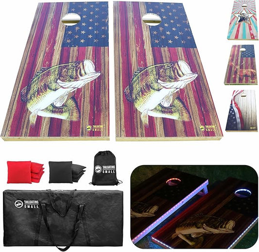 LED Cornhole Board Set 4FTx2FT Solid Wood Regulation Size Cornhole Set with LED Lights Includes 8