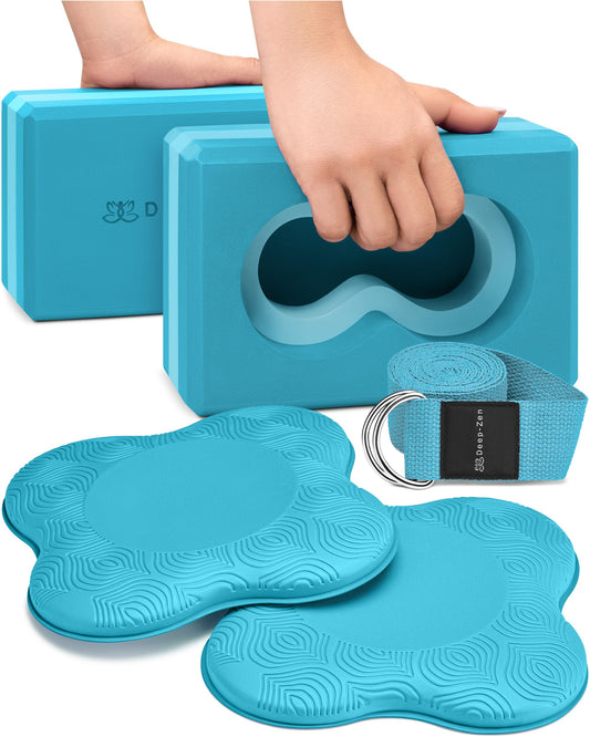 Deep-Zen® Yoga Blocks Wrist Support; Yoga Blocks 2 Pack with Knee Pads and Strap to Put Less Weight