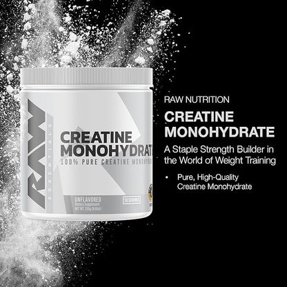 RAW Nutrition Creatine Monohydrate Powder - Unflavored Micronized Creatine Monohydrate Workout Supplement for Muscle Energy, Strength & Endurance - Creatine Powder for Women & Men - 50 Servings