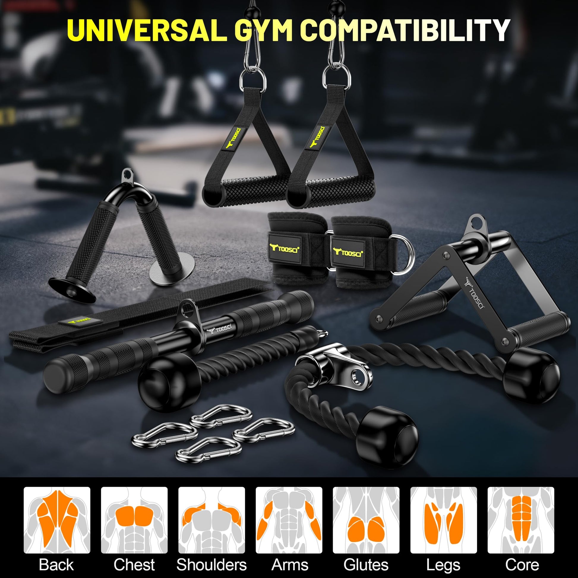 Toosci Cable Machine Attachment Set 7-Piece LAT Pulldown Tricep Rope