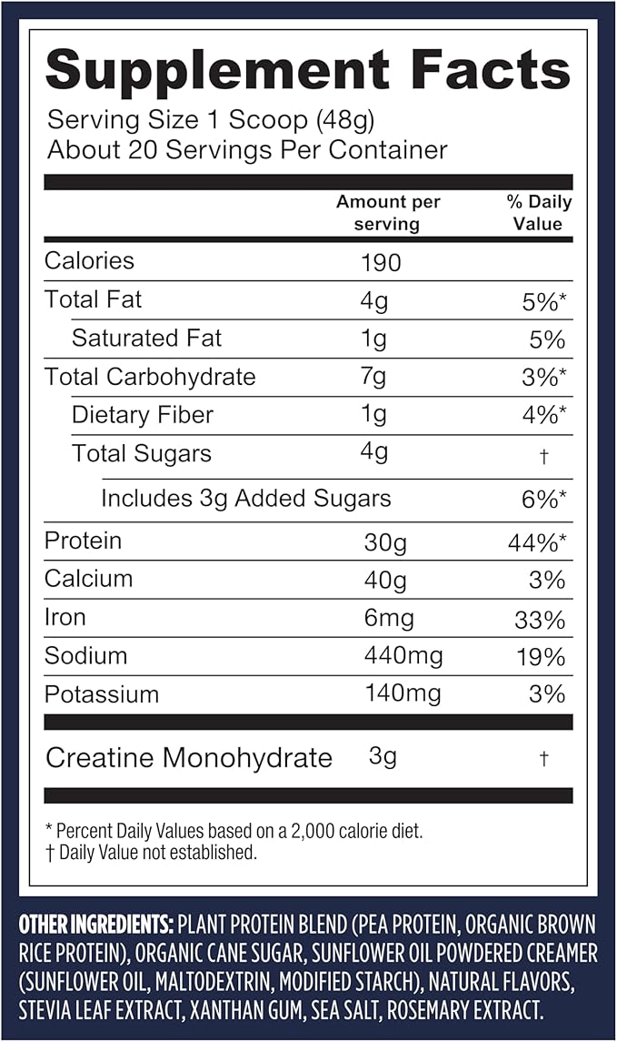 Vega Protein + Creatine - 30g Plant-Based Protein, Vanilla, 20 Servings, 3g Creatine, 5g BCAAs, Vegan, Keto, Gluten Free, Dairy Free, Low Carb, for Muscle Growth & Repair, Drink Mix, 33.9oz
