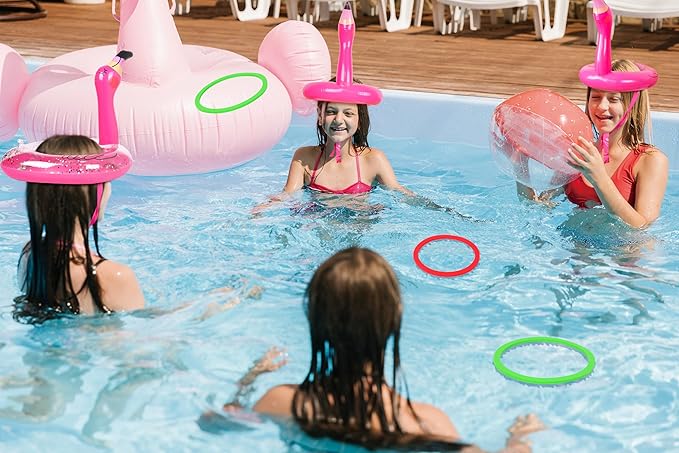 3 PCS Flamingo Inflatable Ring Toss Game - Pool Party Toys Supplies Luau Decorations