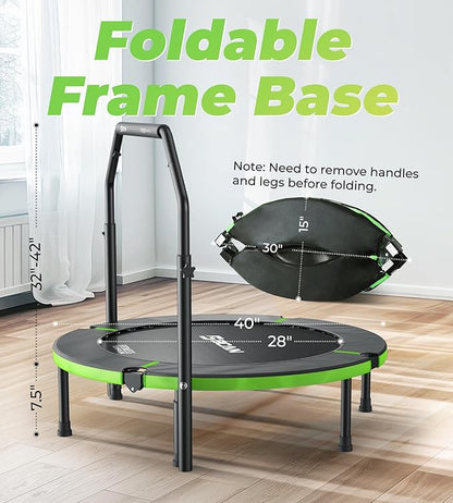 BCAN 40"/48" Foldable Mini Trampoline, Rebounder Trampoline for Adults, U/T Adjustable Foam Handle, Exercise Rebounder for Adults Indoor/Garden Workout, Max Load 330lbs/440lbs