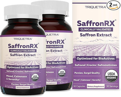 Organic Saffron Extract: Optimized Extract with Safromotivines, Safranal, and Crocins – Clinically Studied | Premium Persian Sargol Quality | Supports Mood, Calmness, and Relaxation – 2-Pack